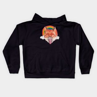 Fox face with rainbow and clouds Kids Hoodie